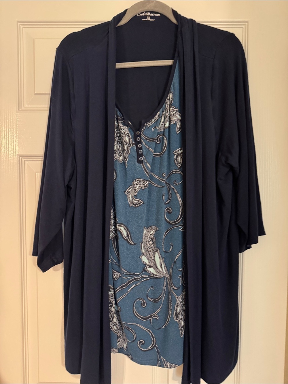 croft & barrow Navy Layered Floral-Inset Cardigan Top